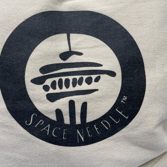 Seattle Space Needle Canvas Tote Bag Black Graphic Hook Loop Closure Cotton - Picture 3 of 9